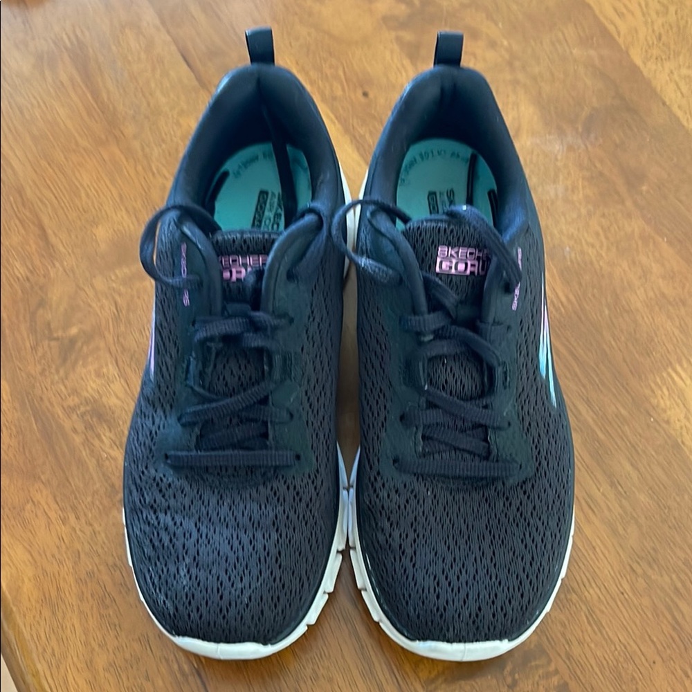 Skechers Go Run Glide Step Flex Running Shoes Sneakers Black White Size 6